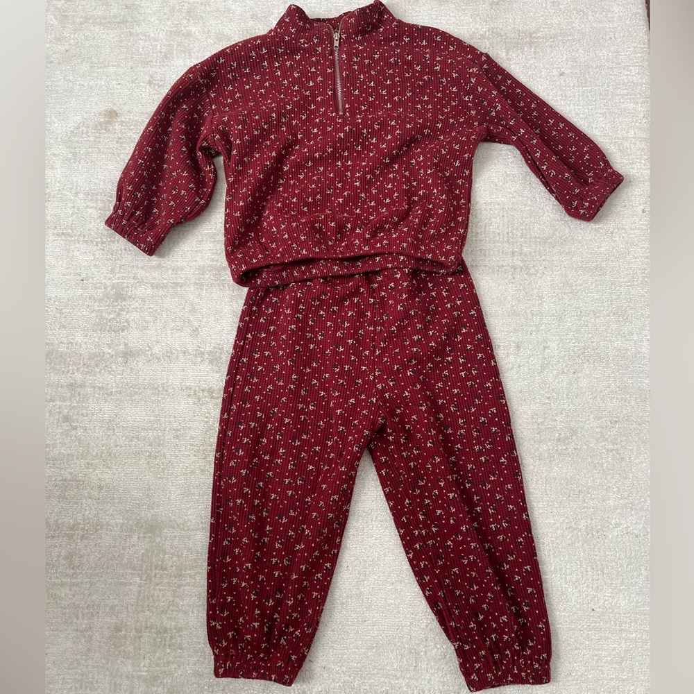 Girls Floral Liberty Sweater Set in Red | size 3-4T
